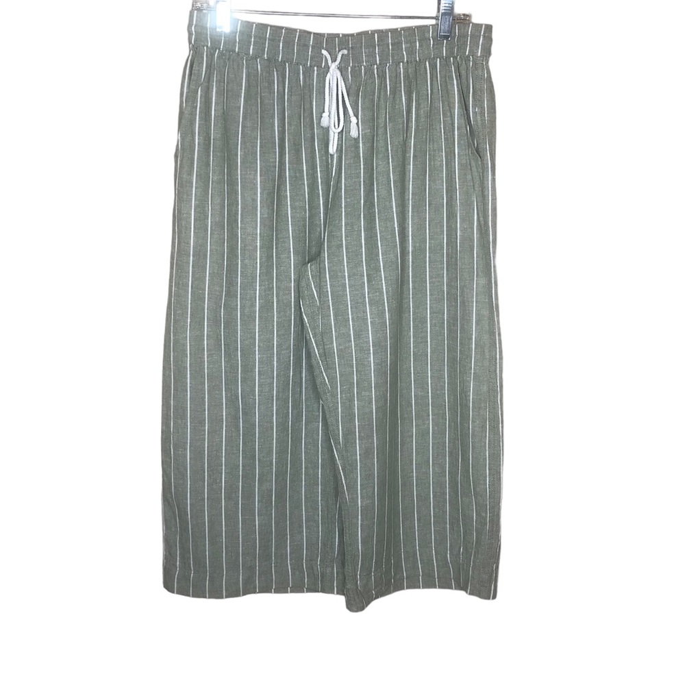 Beach Lunch Lounge Linen Wide Leg Crop Pants Medium Stripes Lagenlook Coastal